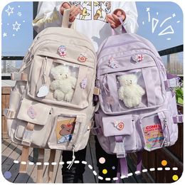 Backpacks Largecapacity Cute Women MultiPocket Nylon Backpack Ins Junior High School Student Bag Female Girl Laptop Book 230613