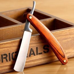Razors Blades 1Pc Vintage Wood Handle Straight Edge Stainless Steel Barber Razor Folding Shaving Knife 230614