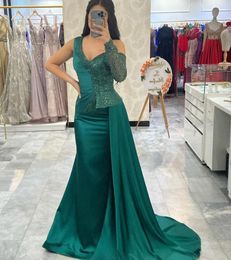 2023 Aso Ebi Mermaid Hunter Green Prom Dress Sequined Lace Evening Formal Party Second Reception Birthday Bridesmaid Engagement Gowns Dresses Robe De Soiree ZJ361