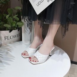 Slippers 2023 Luxury Slides Women High Heels Mules Fetish Pumps Individual Weave Leisure Black Office Ladies Prom Sandals Women's Shoes