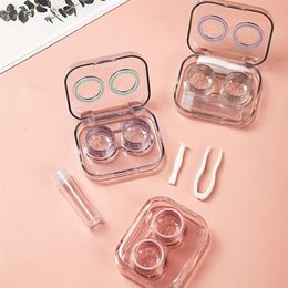 Sunglasses Cases Style Pink Transparent Tweezers Contact Lenses Case for Women Portable Lens Box Container Travel 230605300V