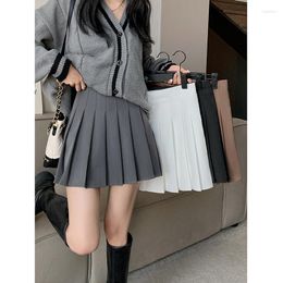 Skirts School Wind Pleated Women 2023 Autumn And Winter High Waist Skinny Black Gray A Word Half Skirt Short