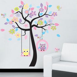 Cartoon Owl Bird Tree Wall Stickers Home Decor For Kids Living Room Decals Children Baby Nursery Decorative Bedroom Wallpapers