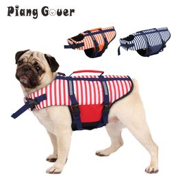 Dog Apparel Stripe Dog Life Jacket Swimsuit Life Vest Summer Reflective Puppy Float Coat Swim Clothes Pet Vest 230613