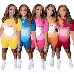 Women Summer Tracksuits Short Pants Outfits Gradient Color Positioning Printing Loose Shorts Casual Sports 2 Piece Set