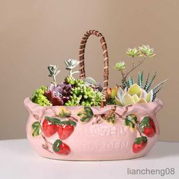 Planters Pots Ceramic Flower Pot Cute Strawberry Plant Pots Green Plants Planter for Indoor Plants Pot Home Desktop Decoration R230614