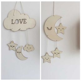 Garden Decorations Wood Stars Clouds Moon Decoration Baby Room Ceiling Hanging Decorations For Baby Shower Kids Tent Hanging Ornaments