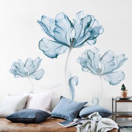 Creative Nordic Blue Flower Wall Stickers 3D Wall Art Decals Home Warm Background Decoration for Living Sofa Bedroom