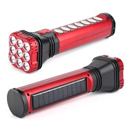 9LED Solar LED Torch Light with Side Bright Light, USB rechargeable Hand Torch Light, waterproof for Outdoor, Camping, Emergencies