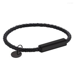 Charm Bracelets Casual Style Men Women Leather Bracelet Simple Black Stainless Steel Magnetic Buckle Hand-woven Jewellery Accessories PD0700