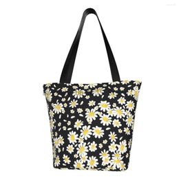 Shopping Bags Chamomile Flowers Grocery Bag Fashion Printed Canvas Shopper Shoulder Tote Large Capacity Floral Daisy Handbag
