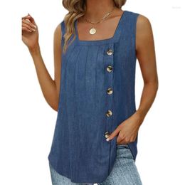 Women's Tanks Casual Womens Bodycon Sexy Shirts Daily Soft Buttons Down Square Collar Vest Solid Colour Strappys Cropped Tops