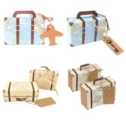 Mini Travel Suitcase Candy Box Kraft Paper Chocolate Favour Gift Box Packaging Bag Wedding Birthday Party Decoration