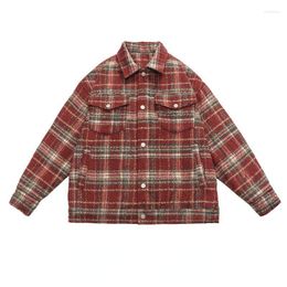 Men's Jackets Retro Red Plaid Jacket For Men And Women Spring Fashion Brand High Street Loose Laid-Back Figure Flattering All-Matching Coat