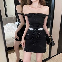 23ss womens designer clothing designer Skirts Ribbon letter Logo Colour contrast stitching lace-up denim half skirt High quality women clothes