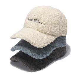Fashion Baseball Caps for Couples Lamb Wool Hat Female Autumn And Winter Korean-Style Fashionable Letters Face Cute Warm Peaked De226D