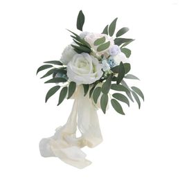 Decorative Flowers White Artificial Rose Wedding Bouquets Decoration For Engagement Anniversary Party Church Decor