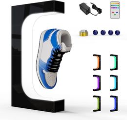 Storage Holders Racks Levitating Shoe Display Floating Sneaker Stand Magnetic Shelf With LED Light Rotating Acrylic Holder For Advertising 230614