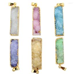 Pendant Necklaces Gold Filled Quartz Agates For Necklace Jewelry Pink White Green Color Natural Crystal Stone Druzy 10 38mm