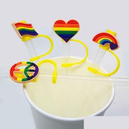 Drinking Straws Custom Rainbow Flag Sile St Toppers Accessories Er Charms Reusable Splash Proof Dust Plug Decorative 8Mm Party Drop Dhpon