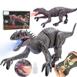 ElectricRC Animals Remote Control Spray Dinosaur Toys Electric RC Tyrannosaurus Rex Animal Model Cool Light Walking Roar Kids Pet Gift For Boys 230613