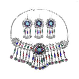 Necklace Earrings Set Afghan Multicolors Crystal Coin Tassel Necklaces Hair Clips For Women Party Festival Dance Accessories