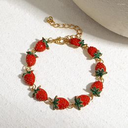 Bangle AENSOA Lovely Sweet Enamel Red Strawberry Charm Bracelet Bangles Painting Fruits Bracelets For Women Adjustable Party Jewelry