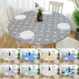 Table Cloth Round Waterproof Non-slip Elastic Tablecloth Classic Pattern Table Cloth Cover Home Kitchen Dining Room 230613