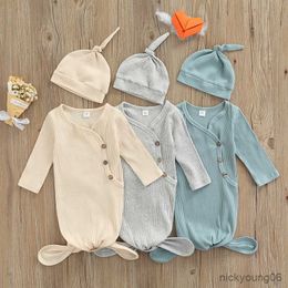Sleeping Bags Baby Bag Hat Set Solid Colour Long Sleeves Wearable Blankets Toddler Sleep Apricot/ Gray/ Lake Blue R230614