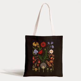 Storage Bags Floral Chart Shoulder Bag Canvas Harajuku Shopper Fashion Casual Summer Tote Border Collie