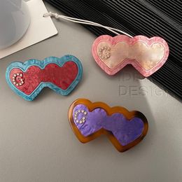 Cute Double Heart Hair Clips with Stamp Women Crystal Letter Barrettes for Gift Party Fashion Hair Accessories