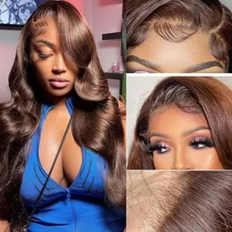 Brown Lace Front Human Hair Wigs Body Loose Wave Light Brown 13X4 HD Transparent Frontal Brazilian Remy Pre Plucked