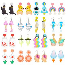 Charm Yaologe Acrylic Exaggerated Colorf Big Drop Earrings For Women Cartoon Dog Rainbow Astronaut Ear Jewellery Party Gift Dangle Deli Smtrk