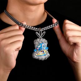 Colourful Oil Dropping Cartoon Head Charm Pendant, Stunning Densely Inlaid with Diamond Necklace, European and American Personalised Hip Hop Rap Accessories