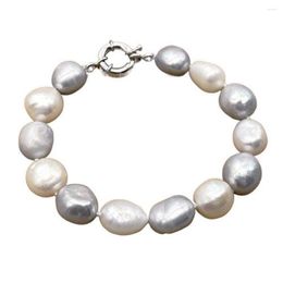 Bangle 11mm Semi Baroque Irregular Bracelet White Grey Mixed Color Natural Freshwater Pearls Summer And Simple
