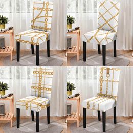 Chair Covers 3D Print Dining Cover Strech Geometric Chains Printed Slipcover For Kitchen Stools Seat Home Decor 1PC