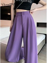 Women's Pants Capris Yitimuceng Purple Wide Leg Pants Women Summer New High Waisted Korean Fashion Casual Suits Pants Office Ladies Straight Pants