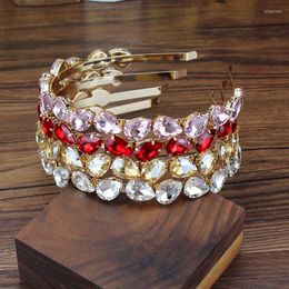 Hair Clips Sparkling Luxurious Red Pink Teardrop Crystal Hairbands Rhinestone Women Headbands For Birthday Party Trendy Jewellery