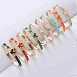 Bracelets Trendy Seven Colours Butterfly Drop Shell Setting Stainless Steel Bracelet for Women Jewellery Gift Not Fade R230614