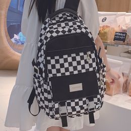 Backpacks Cute Womens Nylon Backpack for Teenagers Girls Plaid School Bag Female Student Travel Rucksack Large Capacity Bookbag 230613