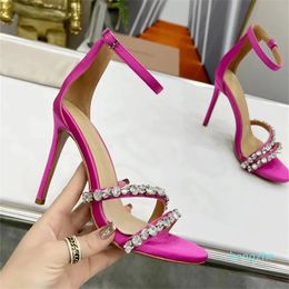 fashion Diamond high heel Sandals 10.5cm women's Gold lock decorative High Heels summer rose red Sandals Ankle strap Dress