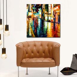 Famous Knife Painting on Canvas Downtown Reflection Hand Painted Serene Landscapes Modern Wall Art