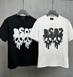 Men's T shirt Designer DSQ Chest Letter Logo skull Colour Block Graffiti Fashion Couple Tshirt Loose Black and White Top Size M-3XL