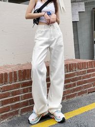 Womens Jeans Woman Casual High Waist Wide Leg Denim Trousers Long White Pants Streetwear Vintage Harajuku Straight Green 230614
