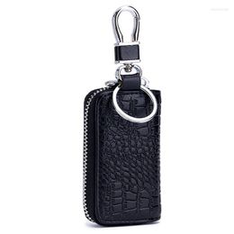 Keychains High-End Luxury Female Key Bag Crocodile Pattern Genuine Leather Universal Smart Remote Control Men's Chain Storage Bags