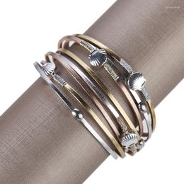 Charm Bracelets ALLYES Boho Metal Shell Beads Leather Bracelet For Women Fashion Handmade Braided Multilayer Wrap Beach Jewellery