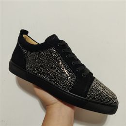 Designer Shoes Red Sole Flat Low Top Sneakers Spikes Flats Black Blue Suede Trainers Silver Diamond Men Women Leather Sneaker Black White Trainer