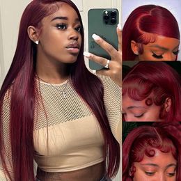 Bone Straight Red Brazilian13x4 HD Transparente Lace Front Wigs Coloured Burgundy 13x6 lace Frontal Human Hair Wig For Women