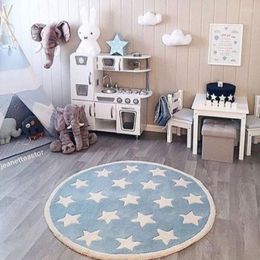 Carpets Hair Children Room Mat Blue Carpet Soft Bedroom Round Modern Living Fluffy For Kids Baby Rug