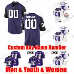 Custom S-6XL TCU Horned Frogs College Football Jerseys Quentin Johnston Max Duggan Chace Biddle Marcel Brooks Hudson Any Name Number Blank Youth Women Jersey